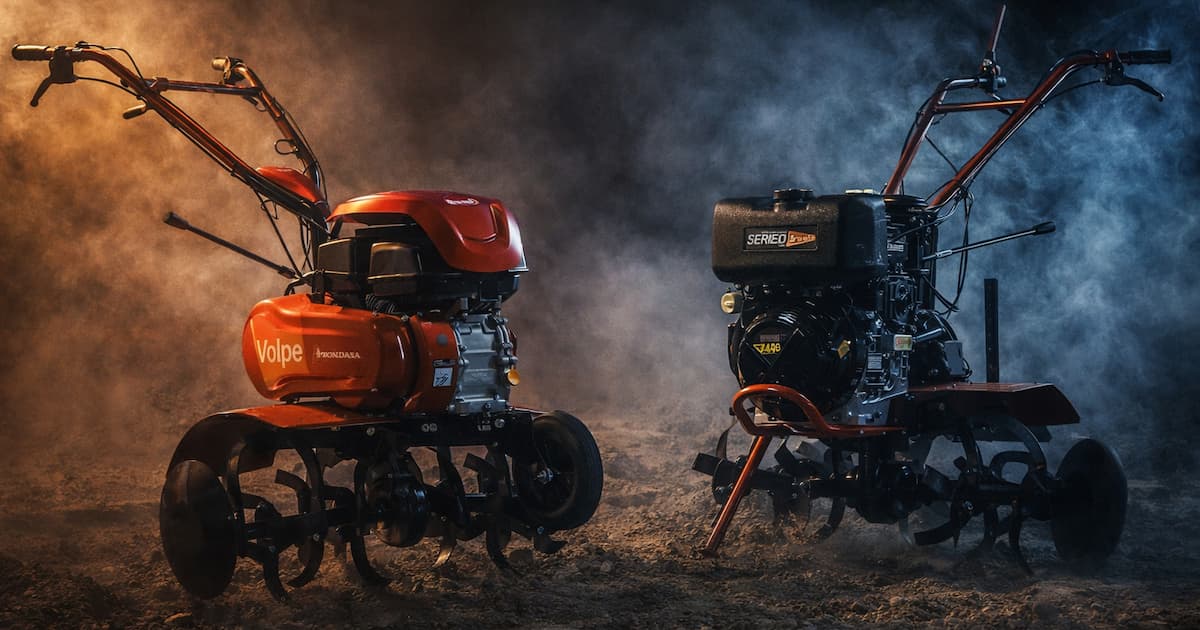 motoazada profesional trabajando suelo agrícola con transmisión por engranajes