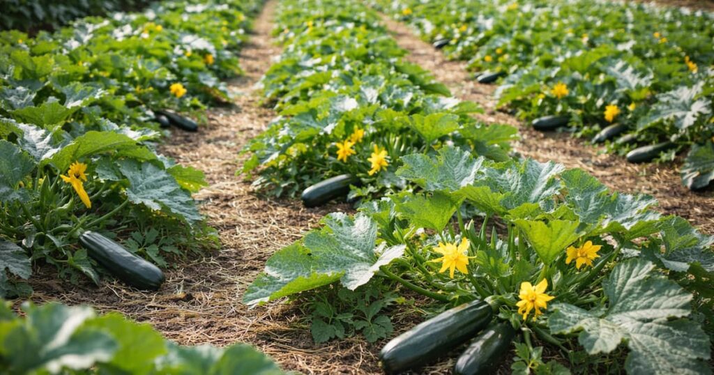 amanecer en una plantacion de calabacines en Jaen